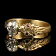 Momento Mori Diamond Ruby Skull Snake Ring 18Ct Gold
