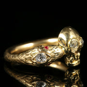 Momento Mori Diamond Skull Snake Ring 18Ct Gold