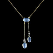 Moonstone Diamond Necklace Boxed Circa 1900 9Ct Gold