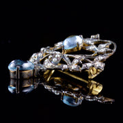 Moonstone Diamond Pearl Brooch 18Ct Gold Silver