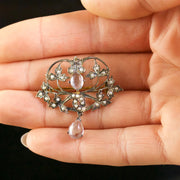 Moonstone Diamond Pearl Brooch 18Ct Gold Silver
