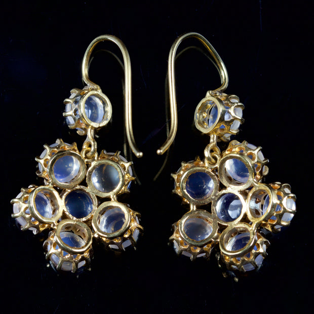Moonstone Drop Cluster Earrings 18Ct Gold Earrings