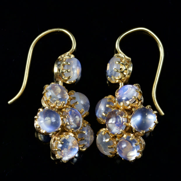 Moonstone Drop Cluster Earrings 18Ct Gold Earrings