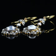 Moonstone Pearl Diamond Earrings 18Ct Yellow Gold Silver