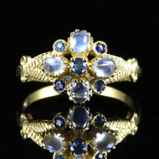 Moonstone Sapphire Gold Silver Ring
