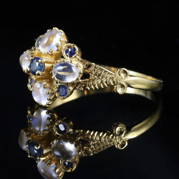 Moonstone Sapphire Gold Silver Ring