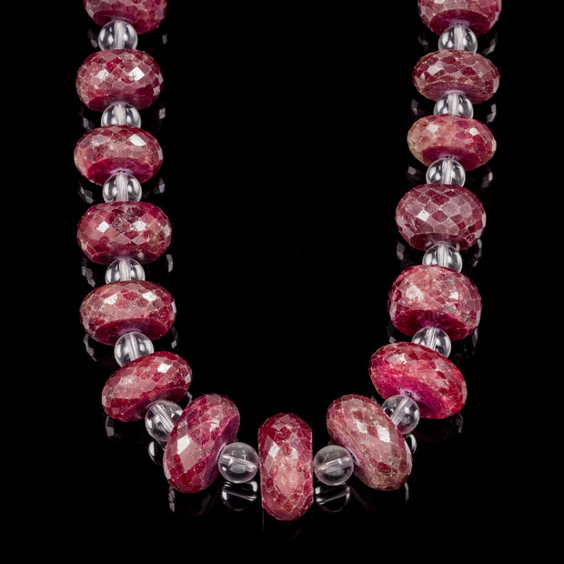 Victorian Style Raw Natural Ruby Rock Crystal Necklace