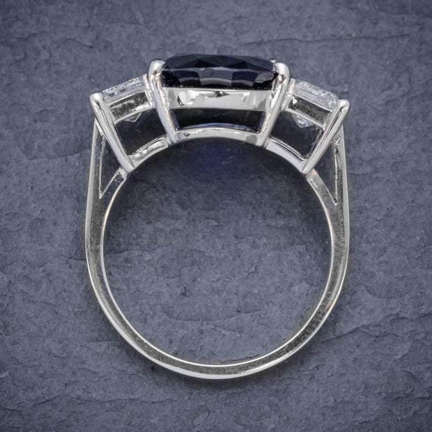 Art Deco Style Sapphire Diamond Trilogy Ring 6.96ct Sapphire 2.07ct Diamond With Cert