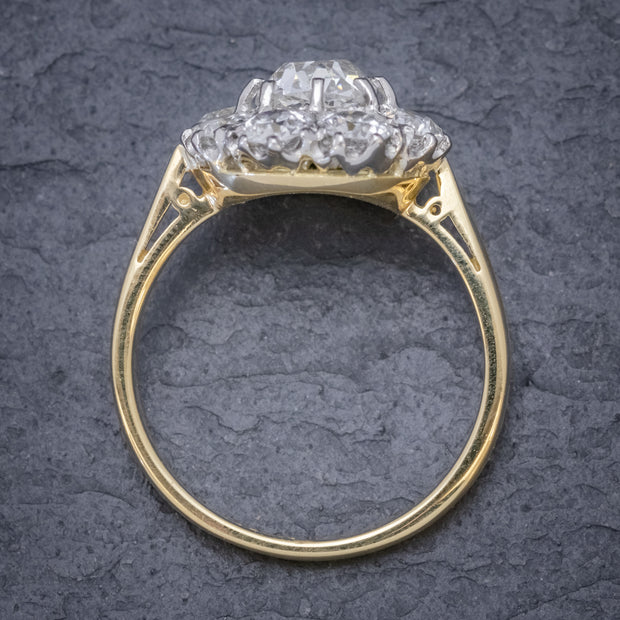 Old Cushion Cut Diamond Cluster Ring 18Ct Gold Platinum 3Ct Of Diamond