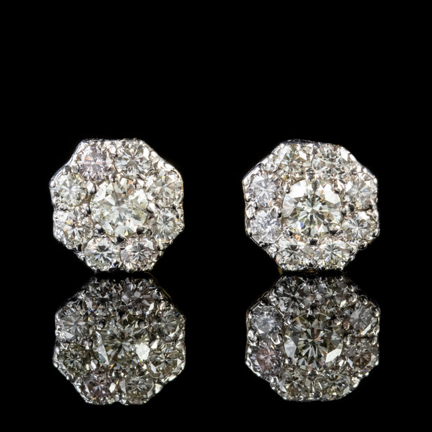 Old Cut Diamond Cluster Earrings 18Ct Gold 1.25Ct Of Diamond