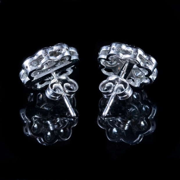 Old Cut Diamond Cluster Earrings 18Ct White Gold 3.20Ct Of Diamond