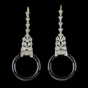 Onyx Diamond Hoop Drop Earrings Platinum 18ct Gold Wires