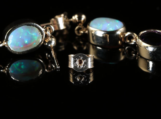 Opal Amethyst Gold Earrings