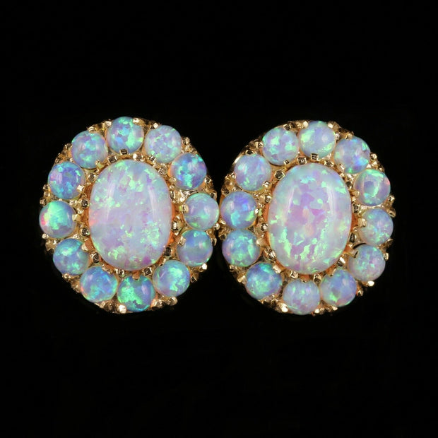 Victorian Style Opal Cluster Earrings Silver 18Ct Gold Gilt Studs front 2