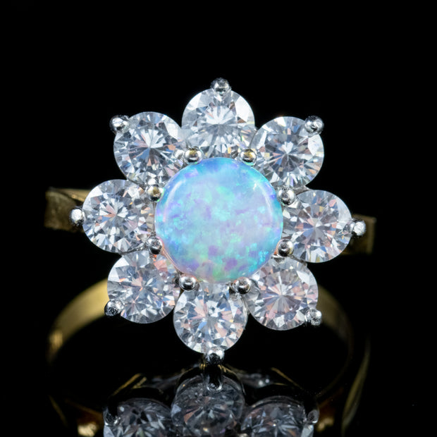 Opal Cluster Ring Paste Stones 18Ct Gold On Silver