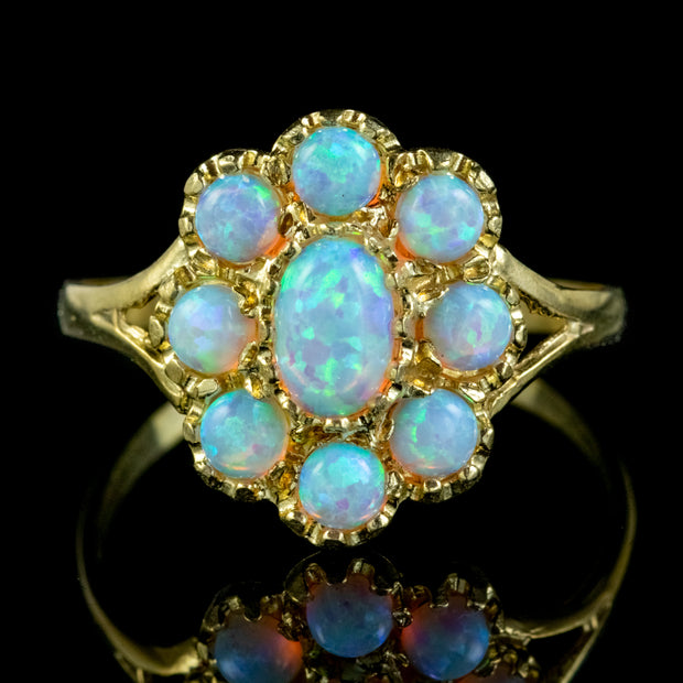 Victorian Style Opal Cluster Ring Silver 18ct Gold Gilt front