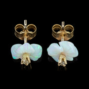 Victorian Style Opal Diamond Flower Stud Earrings 9Ct Yellow Gold