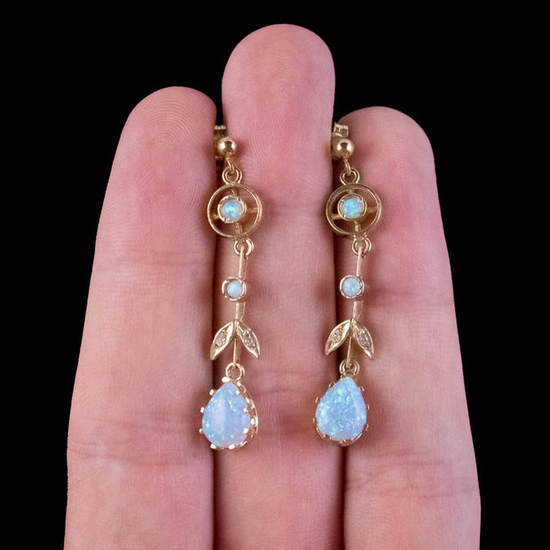 Edwardian Style Opal Drop Earrings Silver 18Ct Gold Gilt hand