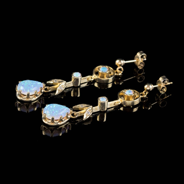 Edwardian Style Opal Drop Earrings Silver 18Ct Gold Gilt side