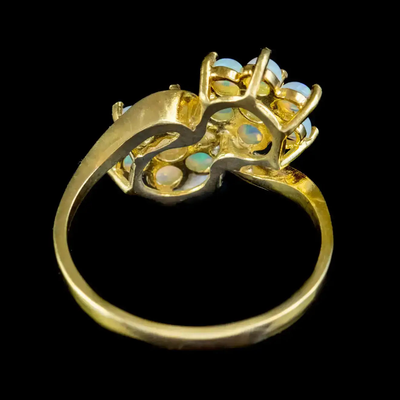 Victorian Style Opal Flower Cluster Twist Ring Silver 18ct Gold Gilt ...