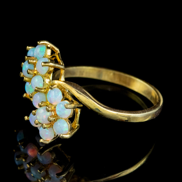 Victorian Style Opal Flower Cluster Twist Ring Silver 18Ct Gold Gilt