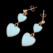 Victorian Style Opal Heart Drop Earrings 9Ct Rose Gold