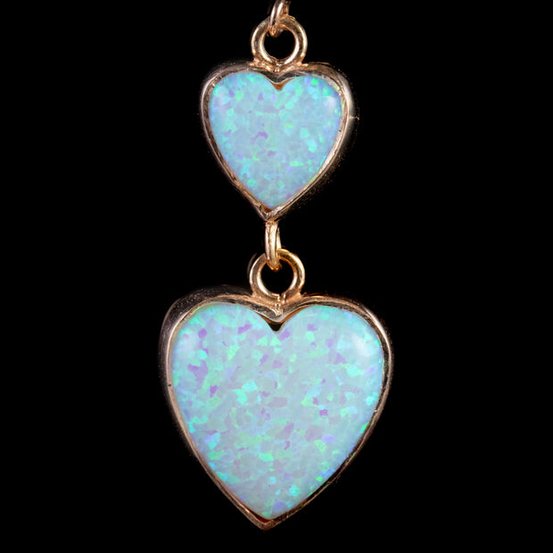 Victorian Style Opal Heart Drop Earrings 9Ct Rose Gold