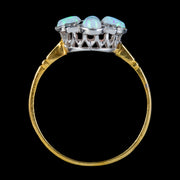 Edwardian Style Opal Cz Cluster Ring Silver 18Ct Gold Gilt