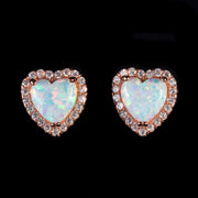 Opal Paste Heart Earrings 9Ct Rose Gold Sterling Silver