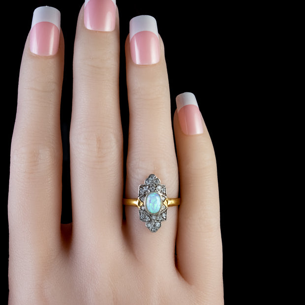 Art Deco Style Opal CZ Ring
