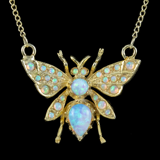 Opal Butterfly Pendant Necklace 18ct Gold Silver