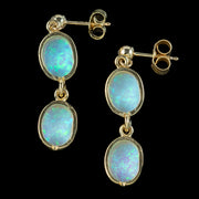 Opal Double Drop Stud Earrings 9ct Gold