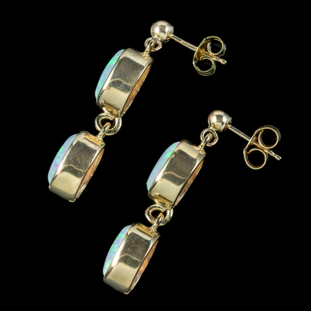 Opal Double Drop Stud Earrings 9ct Gold