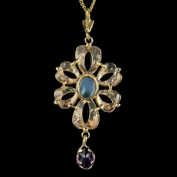 Opal Moonstone Amethyst Pendant Necklace Sterling Silver 18ct Gold Gilt