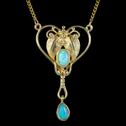 Victorian Style Opal Pendant Lavaliere Necklace 18ct Gold On Sterling Silver