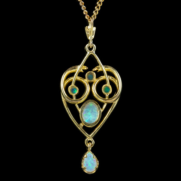 Victorian Style Opal Pendant Necklace 18ct Gold On Sterling Silver