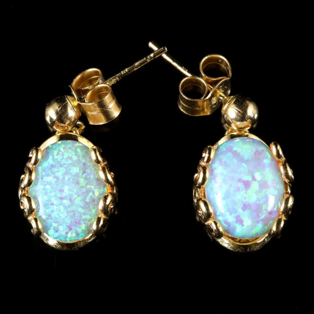 Victorian Style Opal 9Ct Gold Drop Earrings