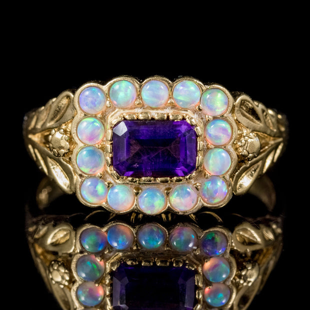 Opal Amethyst Cluster Ring 9Ct Gold On Silver