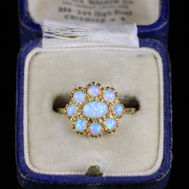 Opal Cluster Flower Ring 18Ct Gold On Silver
