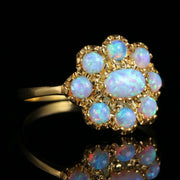 Opal Cluster Flower Ring 18Ct Gold On Silver