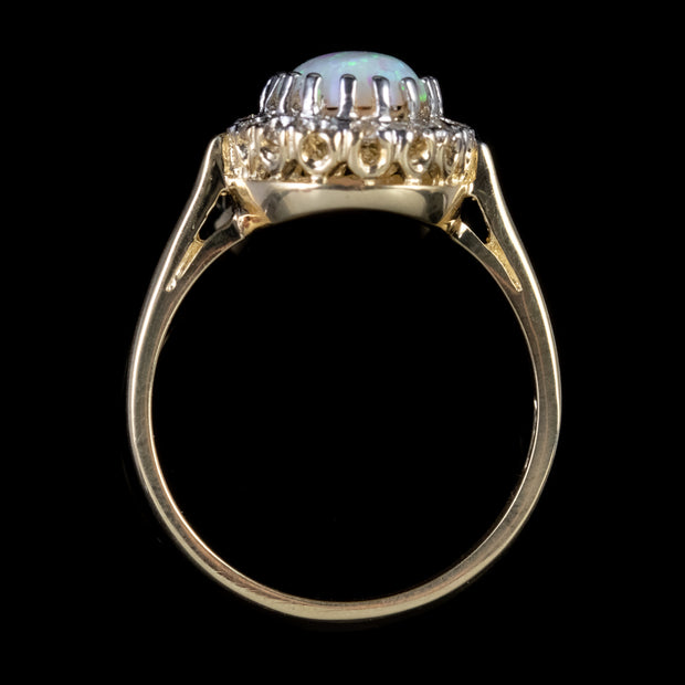 Opal Diamond Cluster Ring 9Ct Yellow Gold