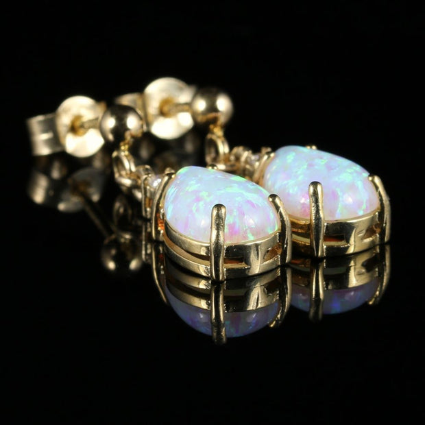 Opal Diamond Dropper Earrings 9Ct Gold 3Ct Opal