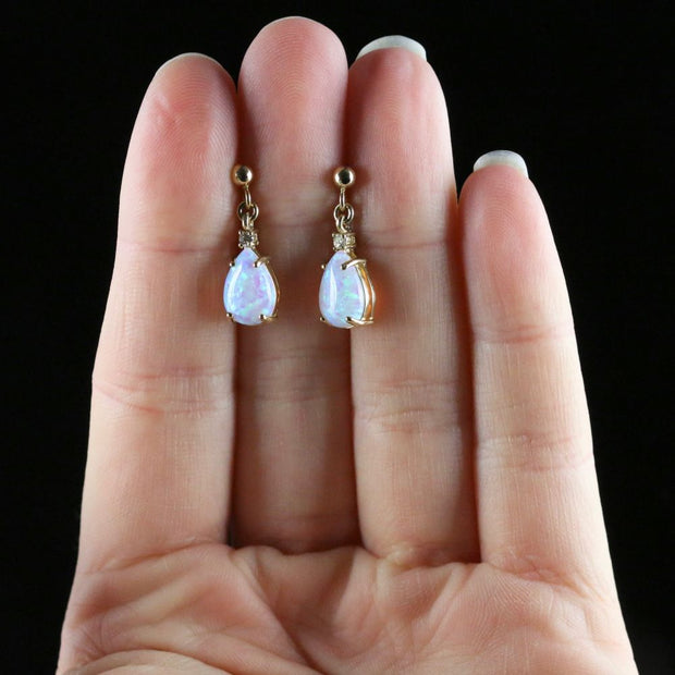 Opal Diamond Dropper Earrings 9Ct Gold 3Ct Opal