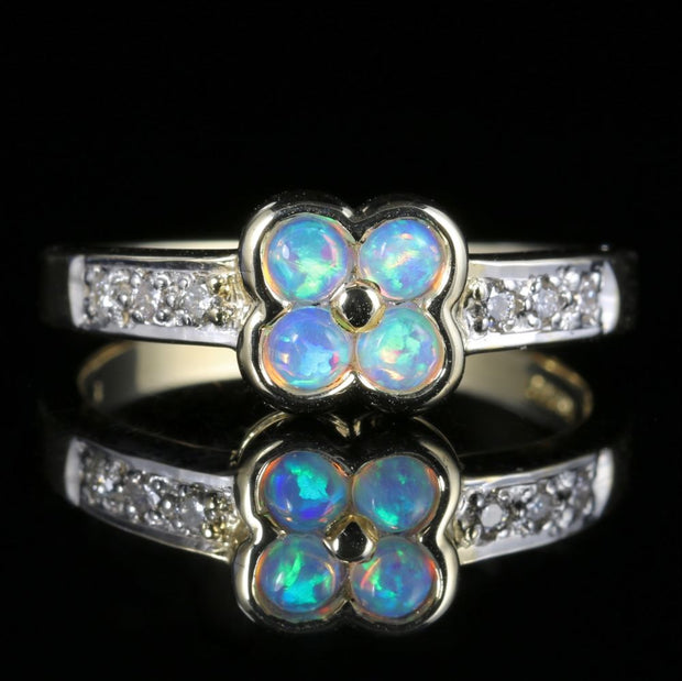 Opal Diamond Flower Ring 9Ct Gold