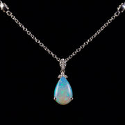 Opal Diamond Pendant Diamond Necklace 14Ct White Gold