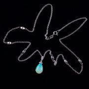 Opal Diamond Pendant Diamond Necklace 14Ct White Gold