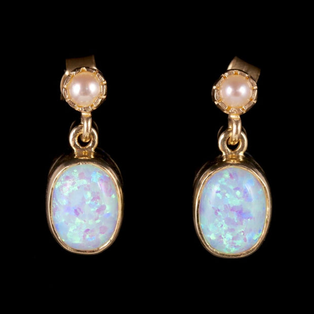 Opal Drop Earrings 9Ct Gold Pearl