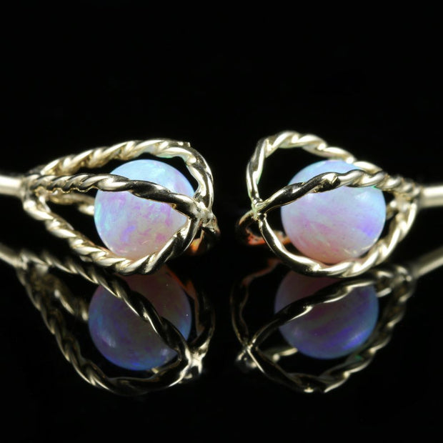 Opal Gold Earrings 9Ct Gold Basket With An Opal