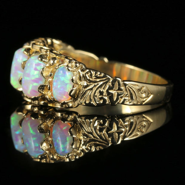 OPAL GOLD FIVE STONE RING FANCY ENGRAVING