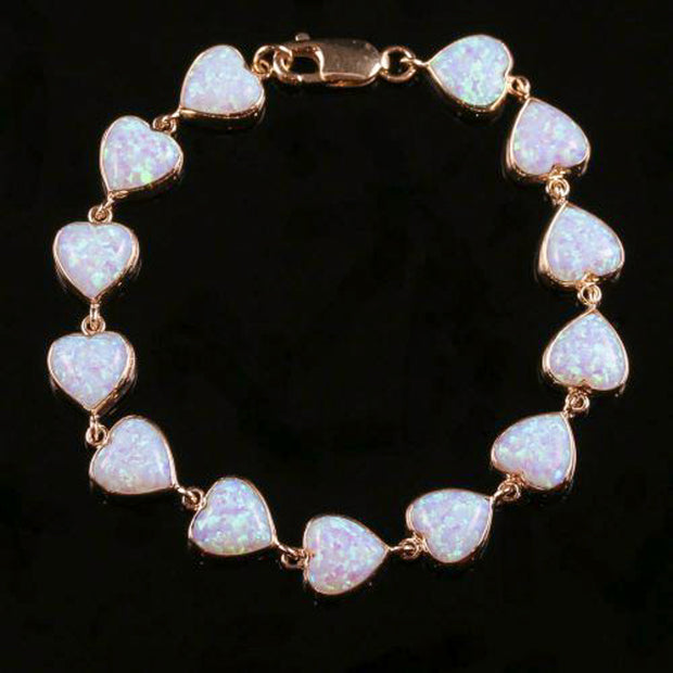 Victorian Style Opal Heart Bracelet 9Ct Rose Gold